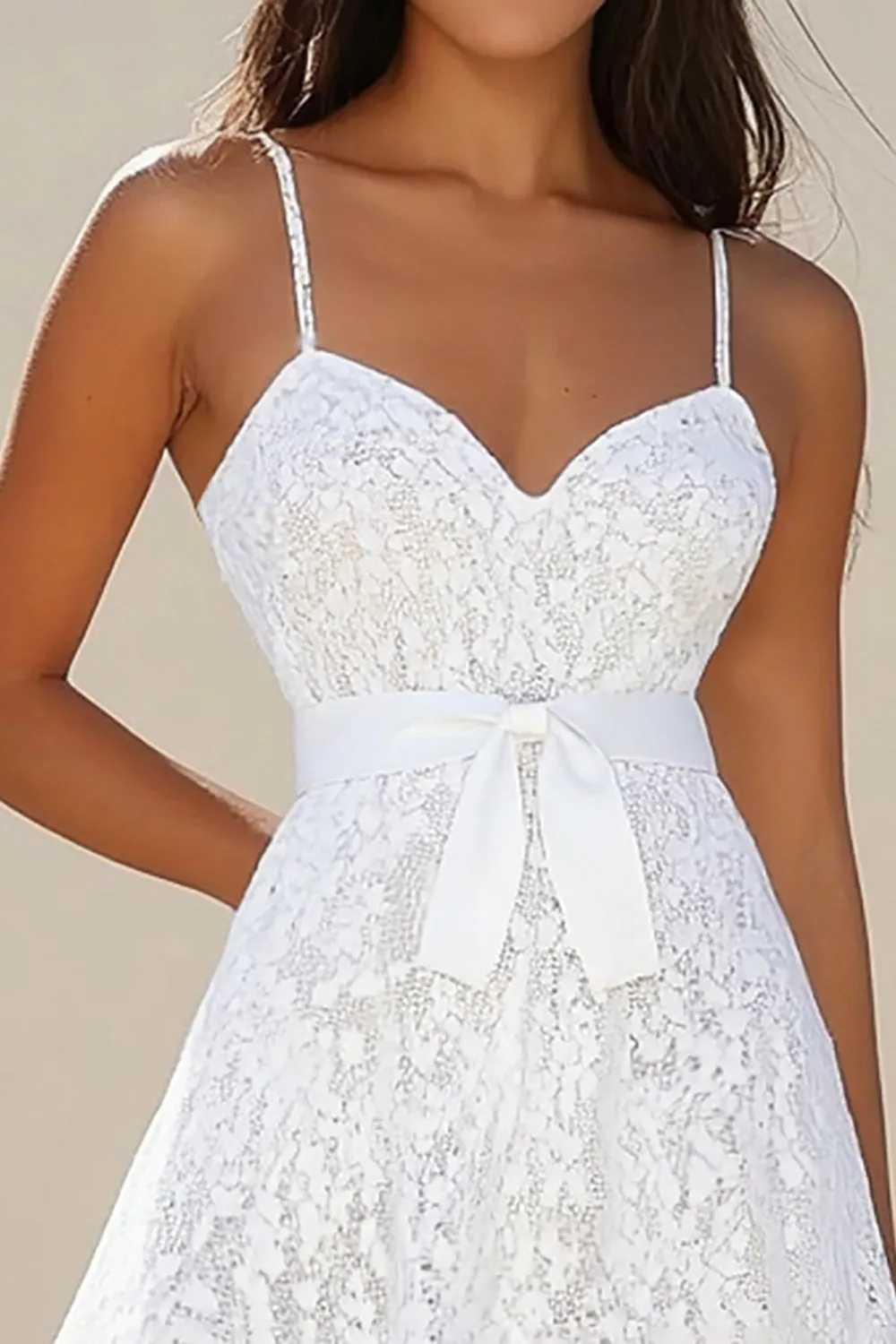 Lace A Line White Spaghetti Straps Graduation Dress sold by Zapaka product image thumbnail 2