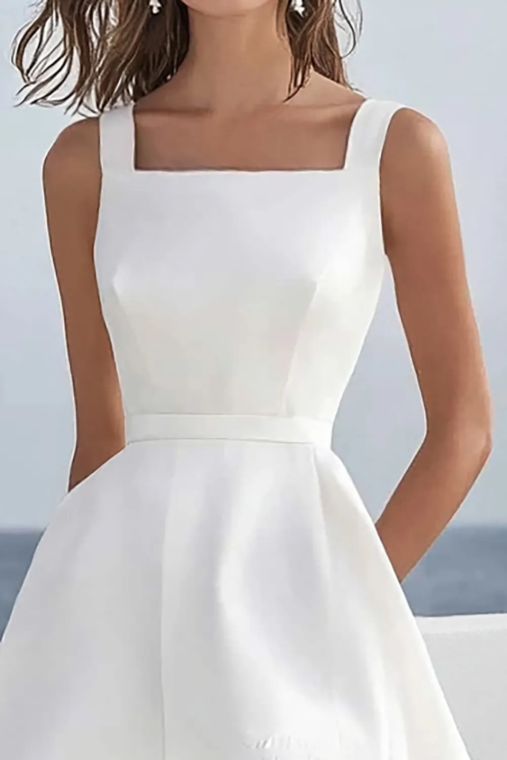 A Line White Square Neck Graduation Dress with Ruffles sold by Zapaka product image thumbnail 2