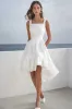 A Line White Square Neck Graduation Dress with Ruffles sold by Zapaka