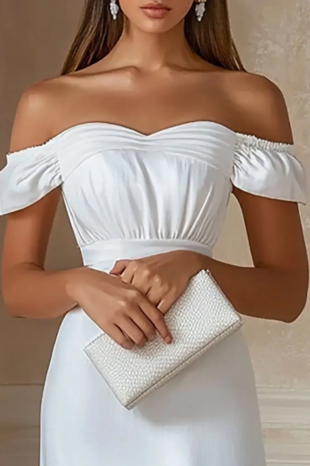 Off The Shoulder Satin Sheath Little White Dress sold by Zapaka product image thumbnail 2