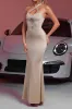 Sparkly Halter Cut Out Mermaid Champagne Party Dress sold by Zapaka