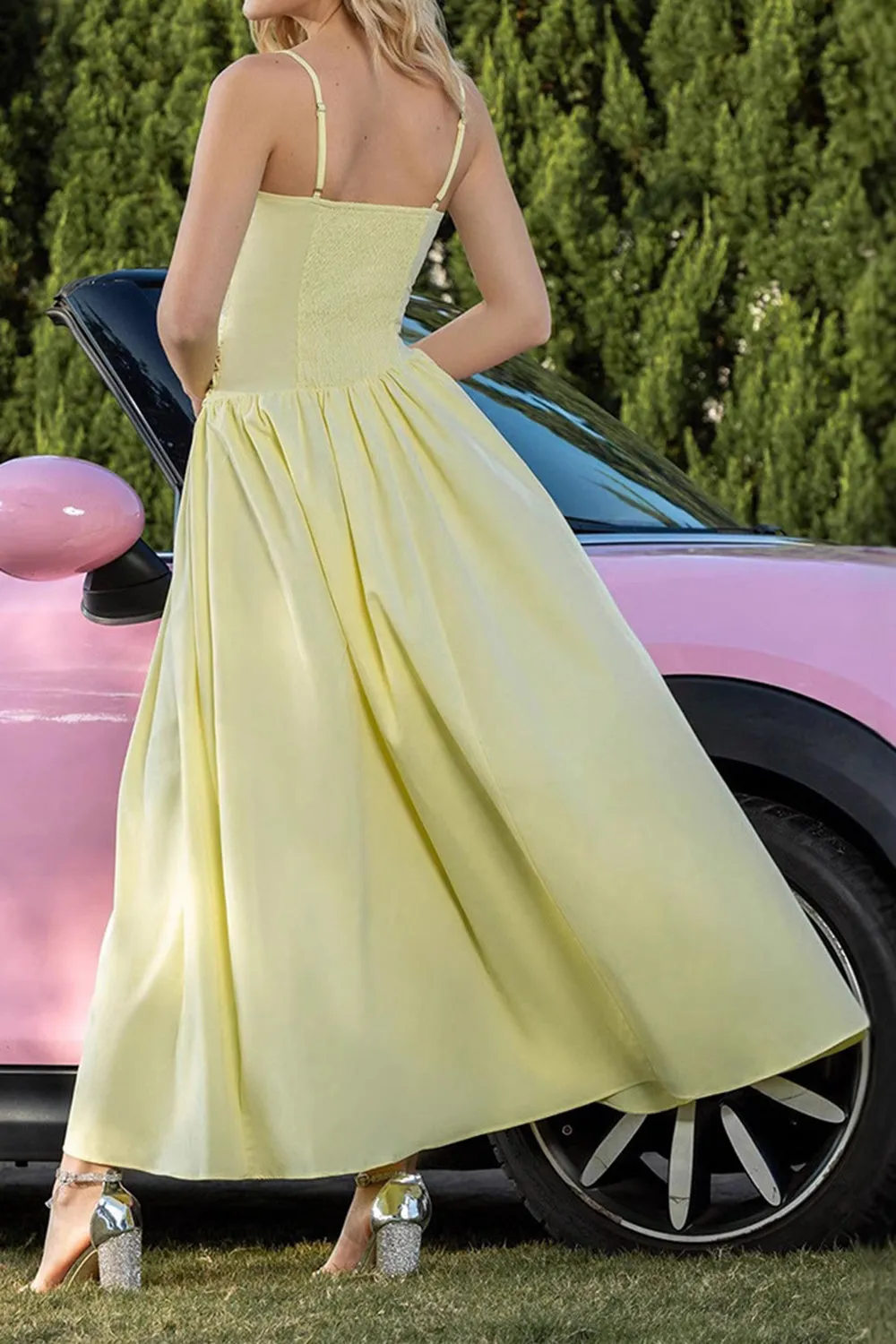 Yellow Spaghetti Straps Ruched A Line Party Dress sold by Zapaka product image thumbnail 2