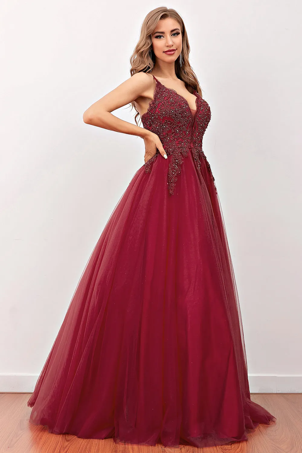 Burgundy Beaded Long Prom Dress sold by Zapaka product image thumbnail 3