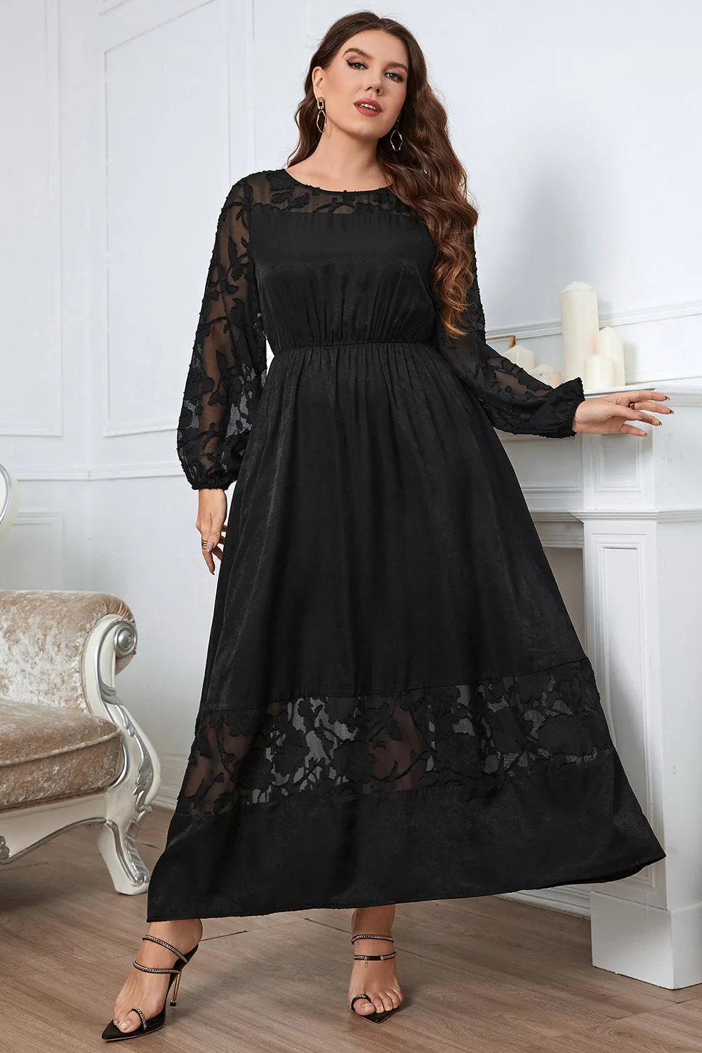 Black Plus Size Long Sleeves Round Neck Summer Dress sold by Zapaka
