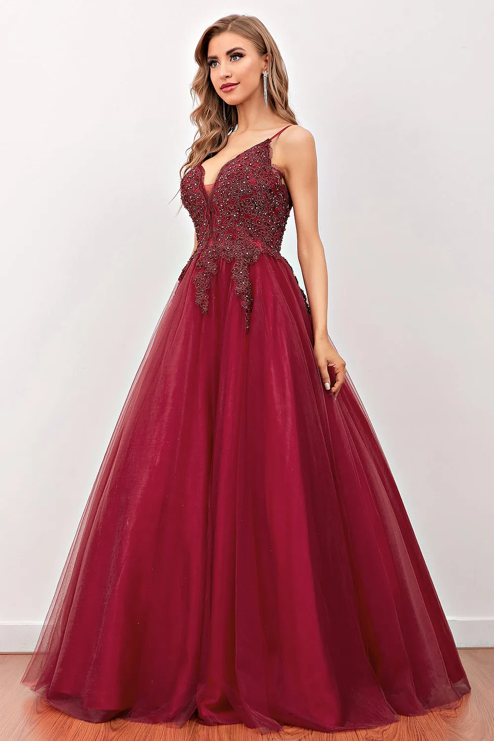 Burgundy Beaded Long Prom Dress sold by Zapaka product image thumbnail 4