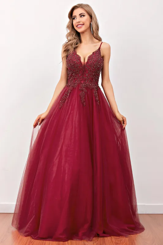 Burgundy Beaded Long Prom Dress sold by Zapaka