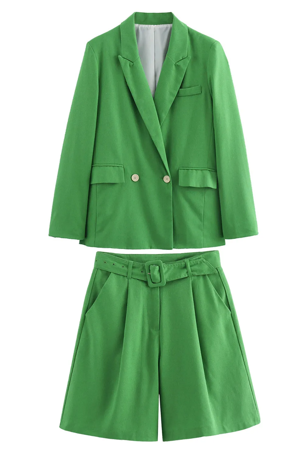 Green 2 Piece Peak Lapel Double Breasted Women Prom Suits sold by Zapaka