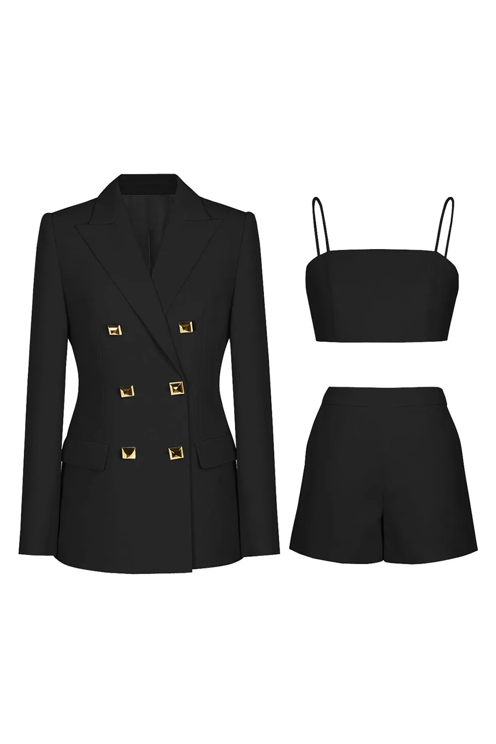 Black 3 Piece Peak Lapel Double Breasted Women Prom Suits sold by Zapaka