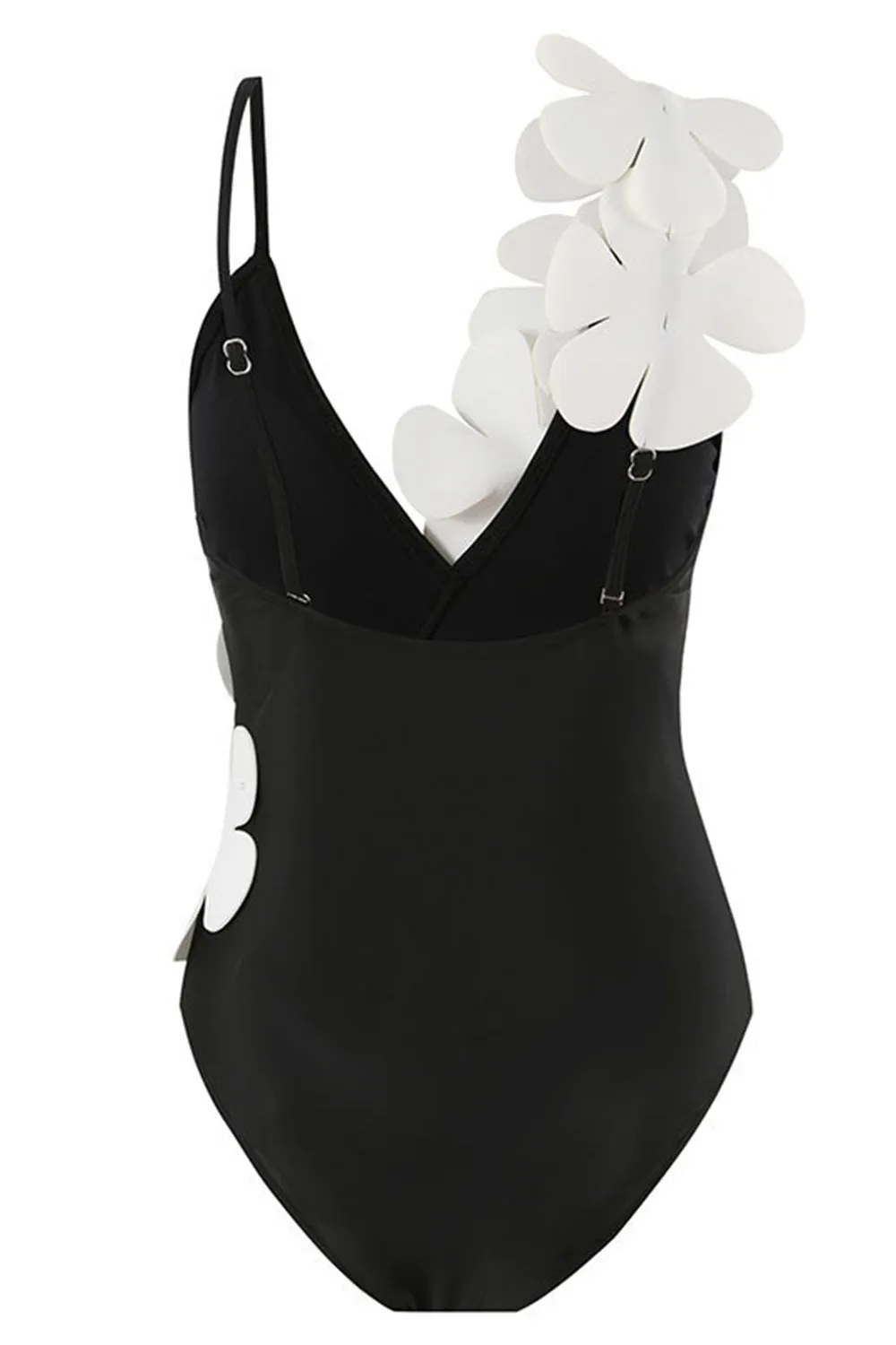 Black White One Piece V Neck Beach Swimwear with 3D Flowers sold by Zapaka product image thumbnail 3