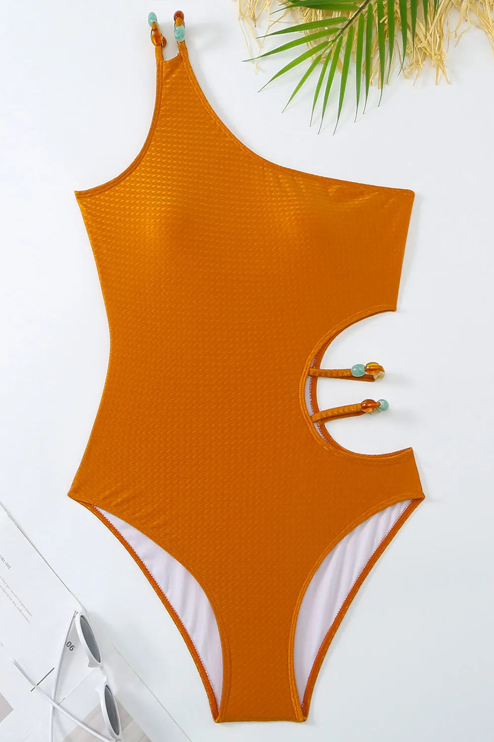 Orange One Piece Cut Out Printed Beach Swimwear sold by Zapaka product image thumbnail 5
