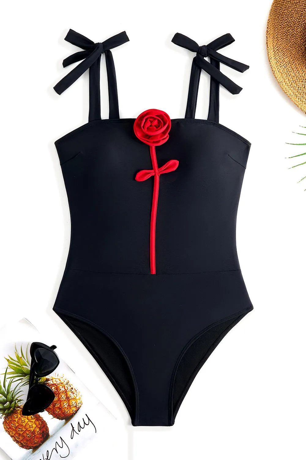 Black 3D Flower One Piece Swimsuit with Cover Up sold by Zapaka product image thumbnail 5
