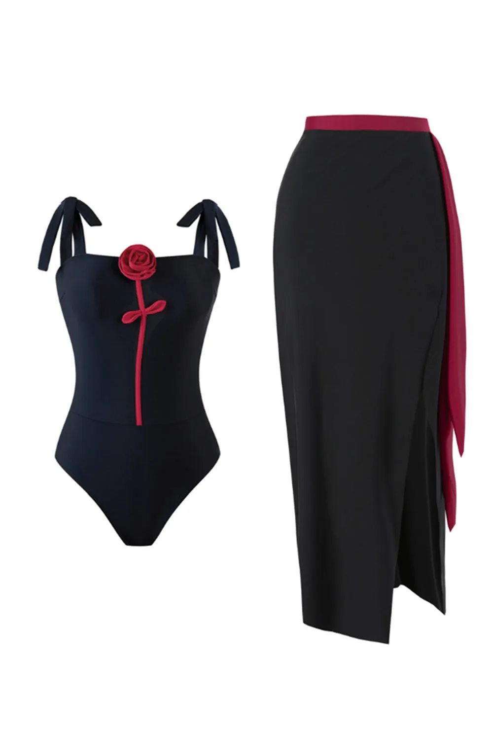 Black 3D Flower One Piece Swimsuit with Cover Up sold by Zapaka