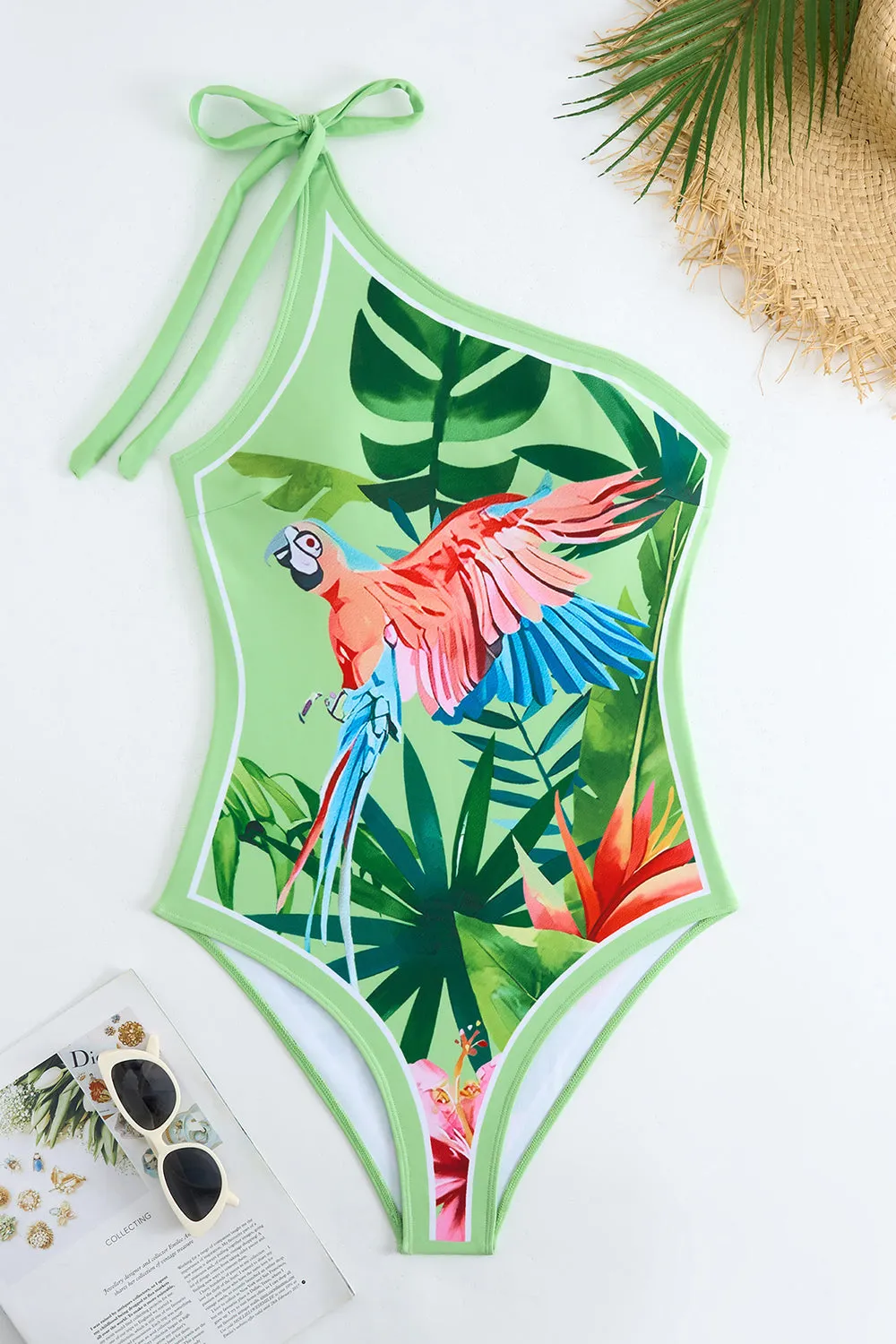 Green Tropical Print One Shoulder Swimsuit sold by Zapaka product image thumbnail 3