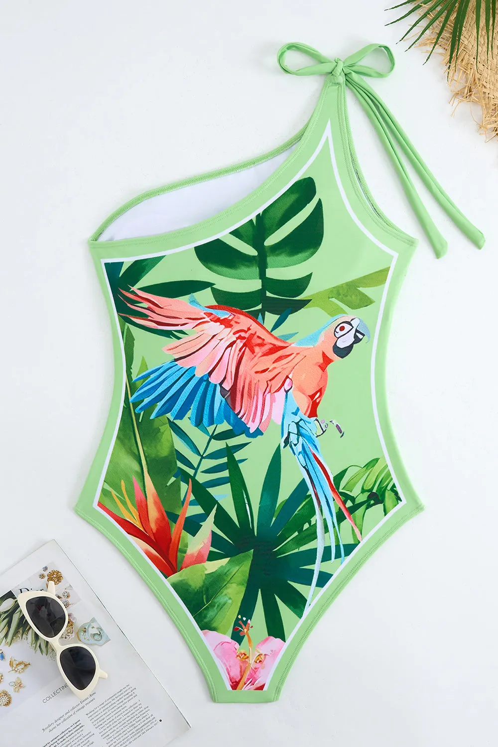 Green Tropical Print One Shoulder Swimsuit sold by Zapaka product image thumbnail 4