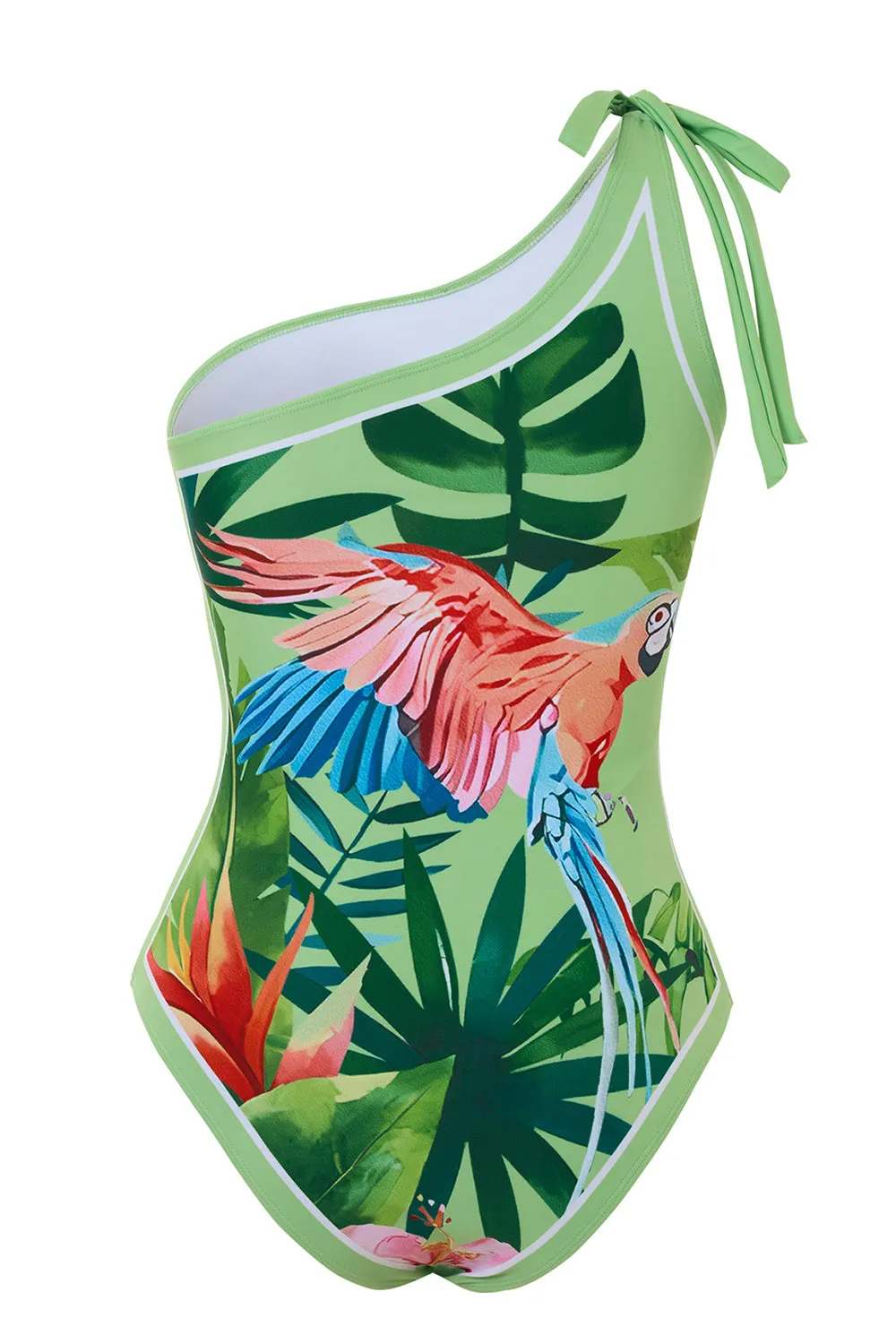 Green Tropical Print One Shoulder Swimsuit sold by Zapaka product image thumbnail 2