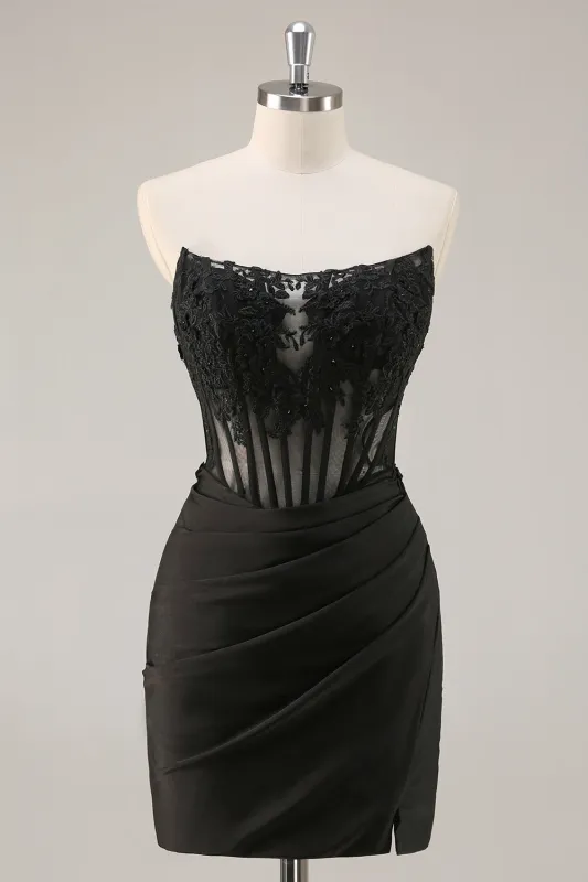 Black Strapless Corset Beaded Tight Short Homecoming Dress sold by Zapaka