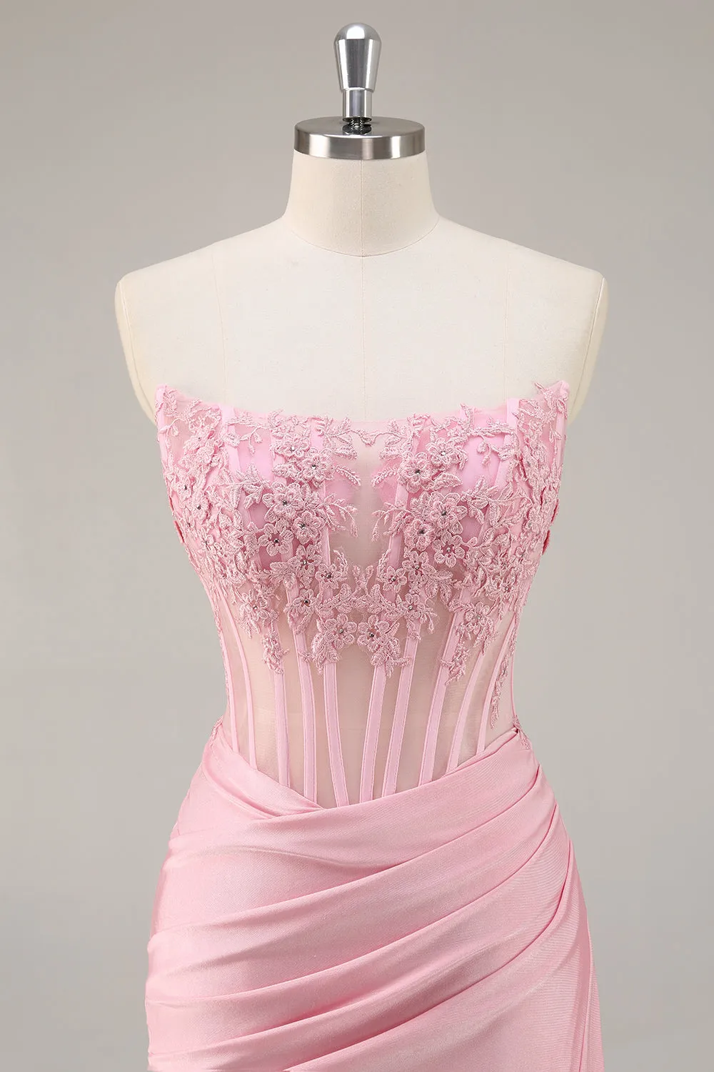Pink Strapless Corset Beaded Short Tight Homecoming Dress sold by Zapaka product image thumbnail 4