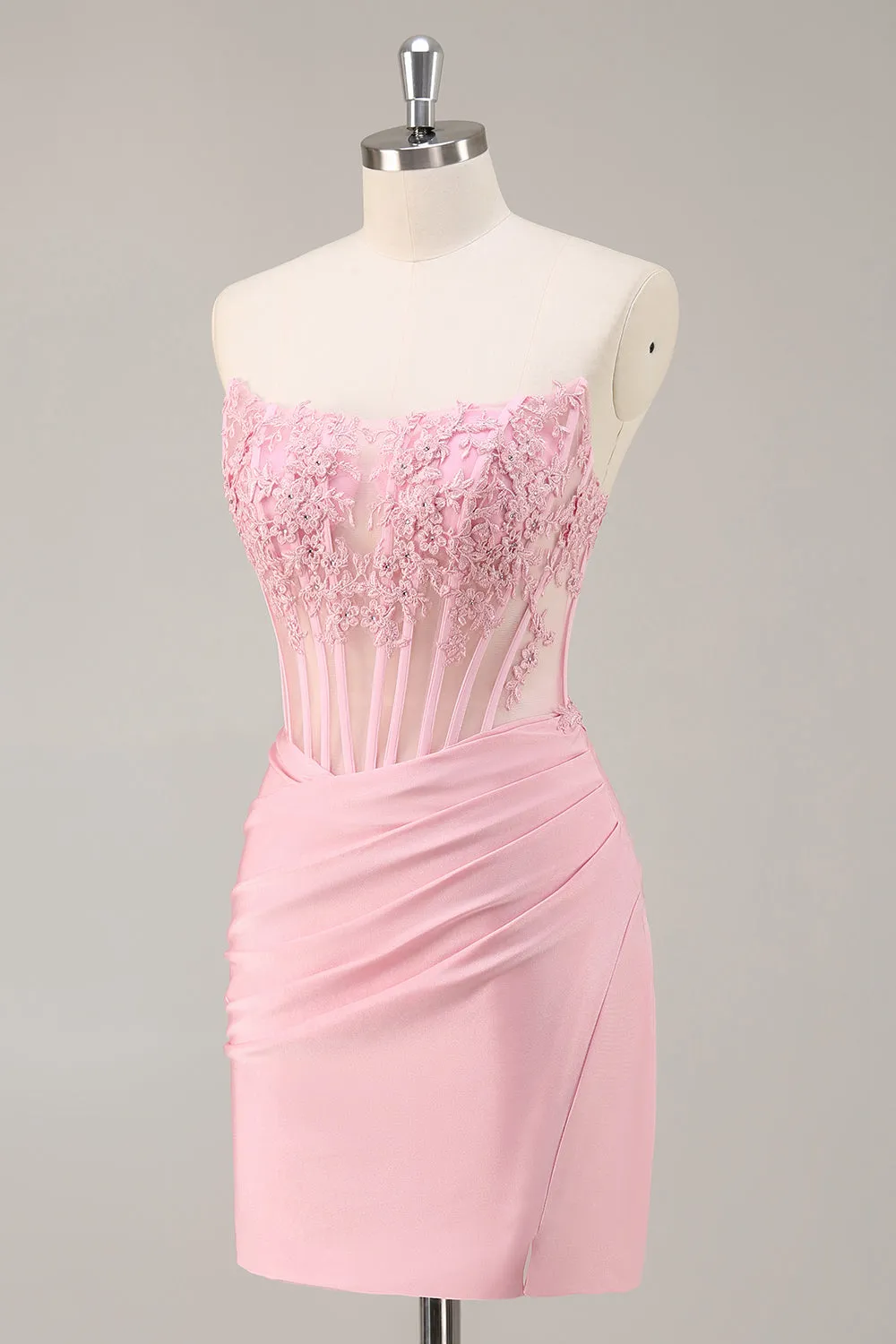 Pink Strapless Corset Beaded Short Tight Homecoming Dress sold by Zapaka product image thumbnail 3