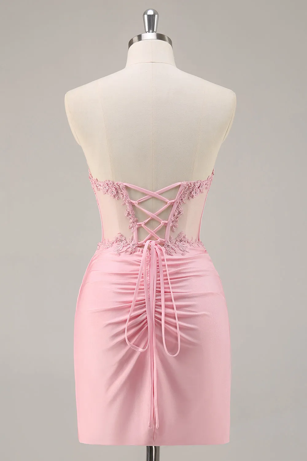 Pink Strapless Corset Beaded Short Tight Homecoming Dress sold by Zapaka product image thumbnail 2