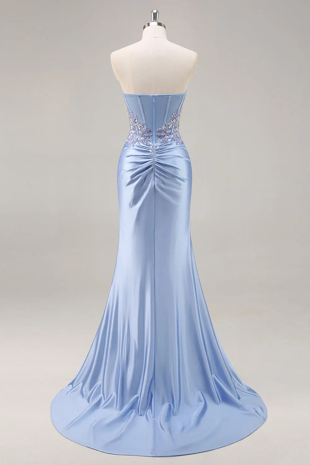 Sparkly Blue Mermaid Corset Satin Long Prom Dress with Slit sold by Zapaka product image thumbnail 2