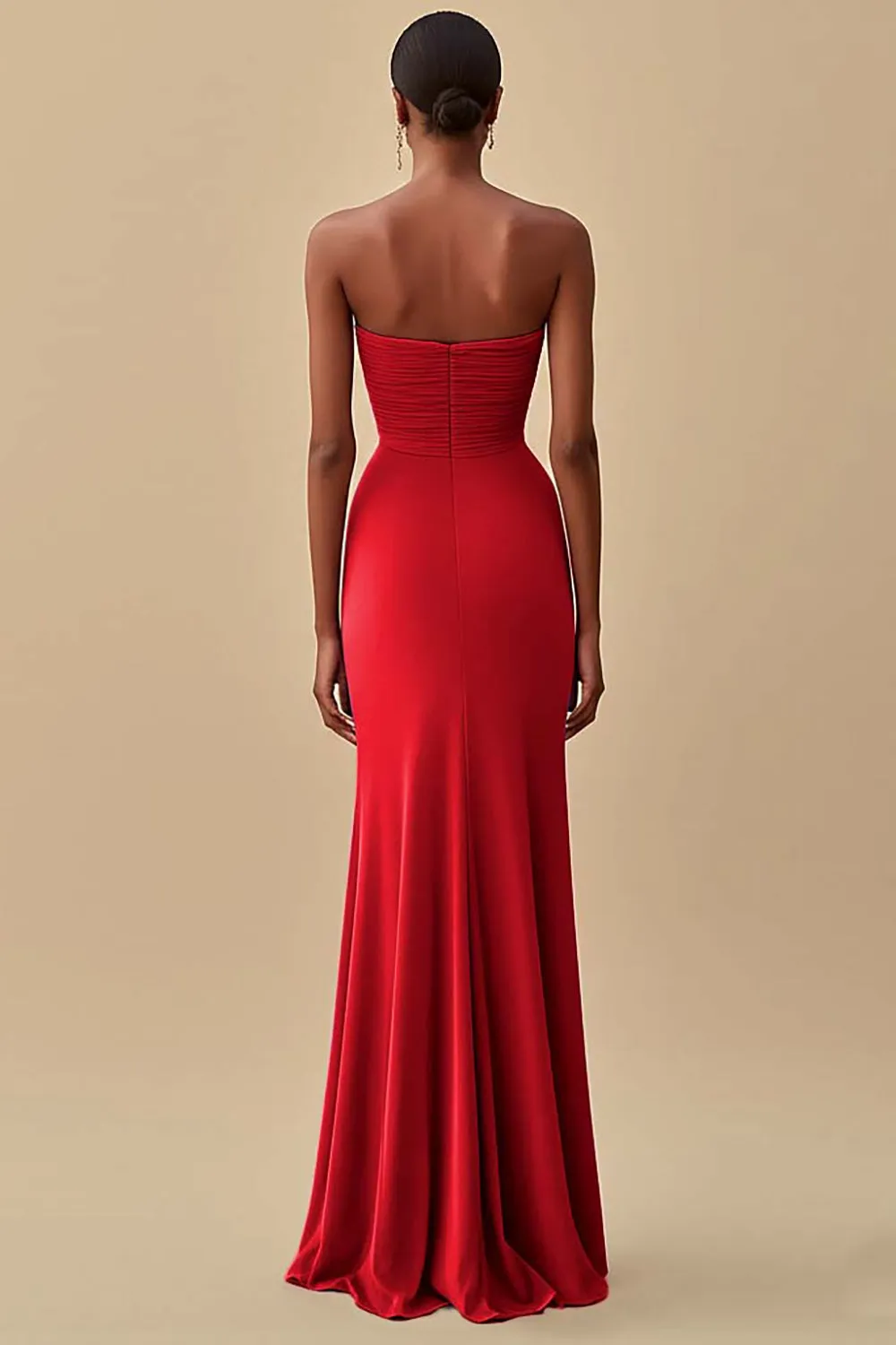 Black Strapless Ruched Long Formal Dress with Slit sold by Zapaka product image thumbnail 4