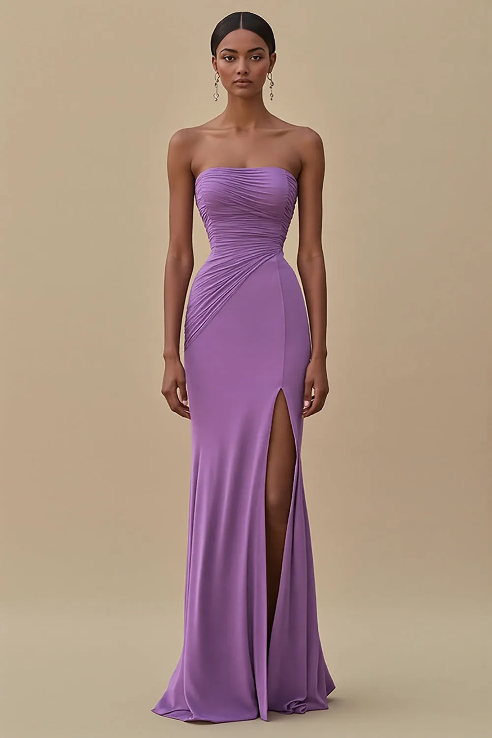 Black Strapless Ruched Long Formal Dress with Slit sold by Zapaka product image thumbnail 5