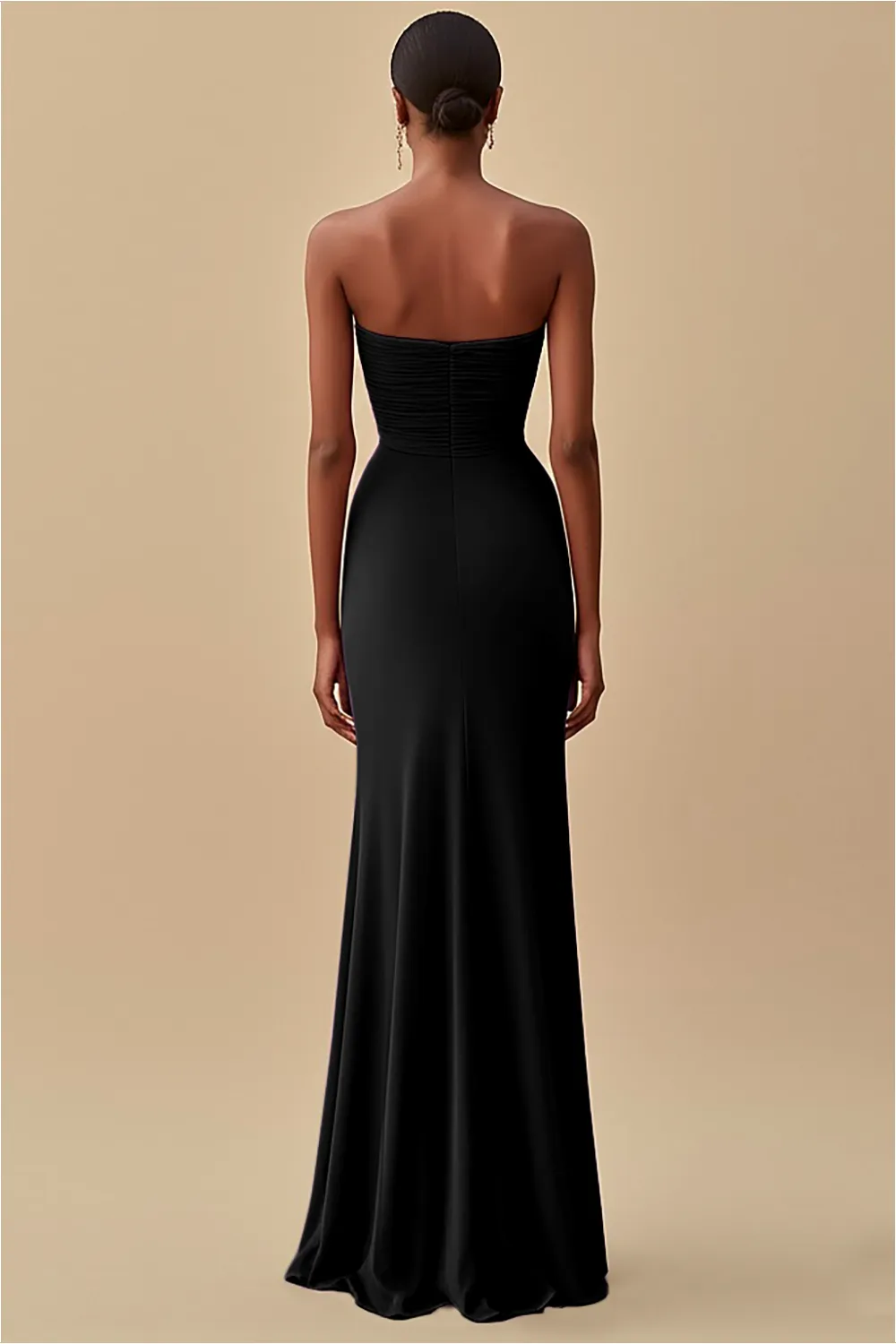 Black Strapless Ruched Long Formal Dress with Slit sold by Zapaka product image thumbnail 2