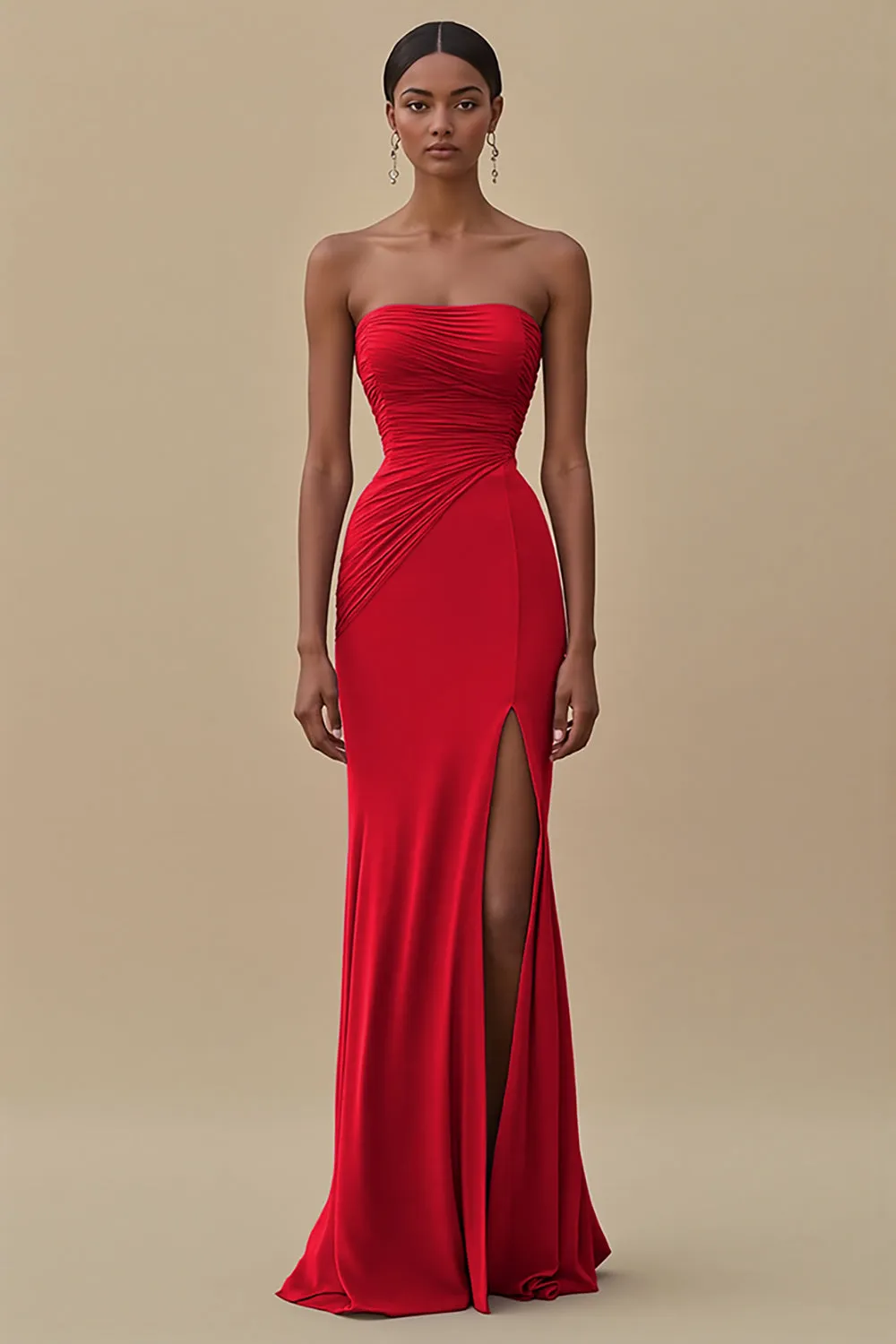 Black Strapless Ruched Long Formal Dress with Slit sold by Zapaka product image thumbnail 3