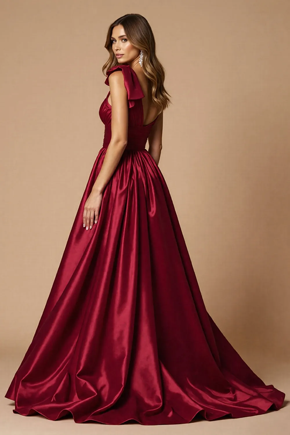 One Shoulder Burgundy A Line Long Prom Dress With Slit sold by Zapaka product image thumbnail 2