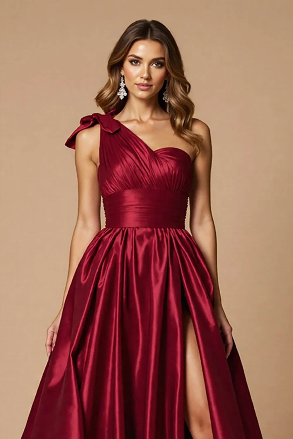 One Shoulder Burgundy A Line Long Prom Dress With Slit sold by Zapaka product image thumbnail 3