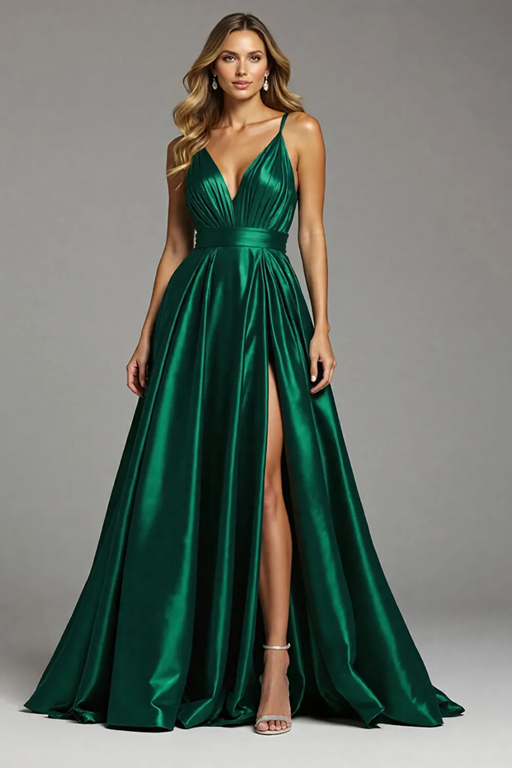 A Line Ruched Long Dark Green Prom Dress sold by Zapaka