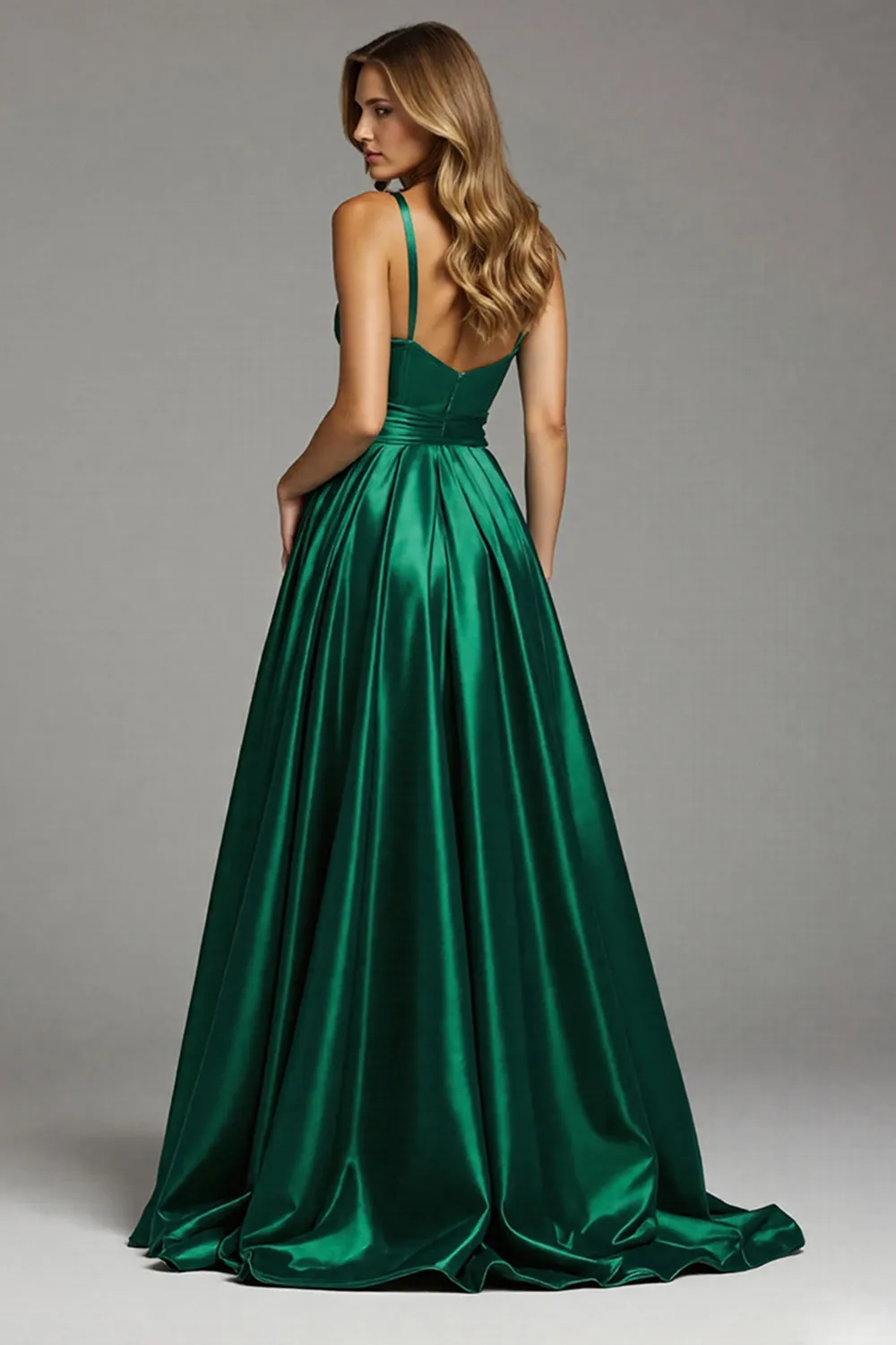 A Line Ruched Long Dark Green Prom Dress sold by Zapaka product image thumbnail 2