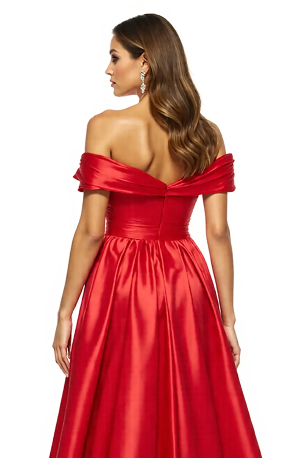 Red A Line Off The Shoulder Long Prom Dress sold by Zapaka product image thumbnail 4