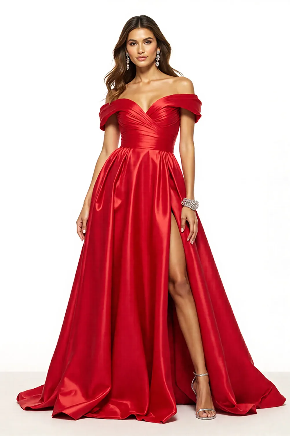 Red A Line Off The Shoulder Long Prom Dress sold by Zapaka