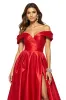 Red A Line Off The Shoulder Long Prom Dress sold by Zapaka