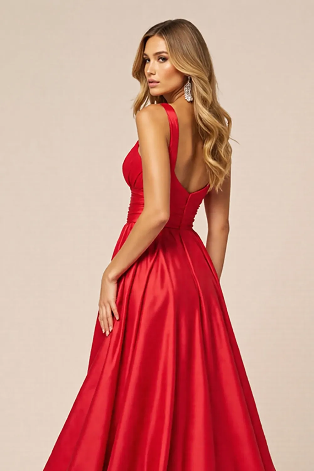 Red A Line Spaghetti Straps Prom Dress With Slit sold by Zapaka product image thumbnail 4