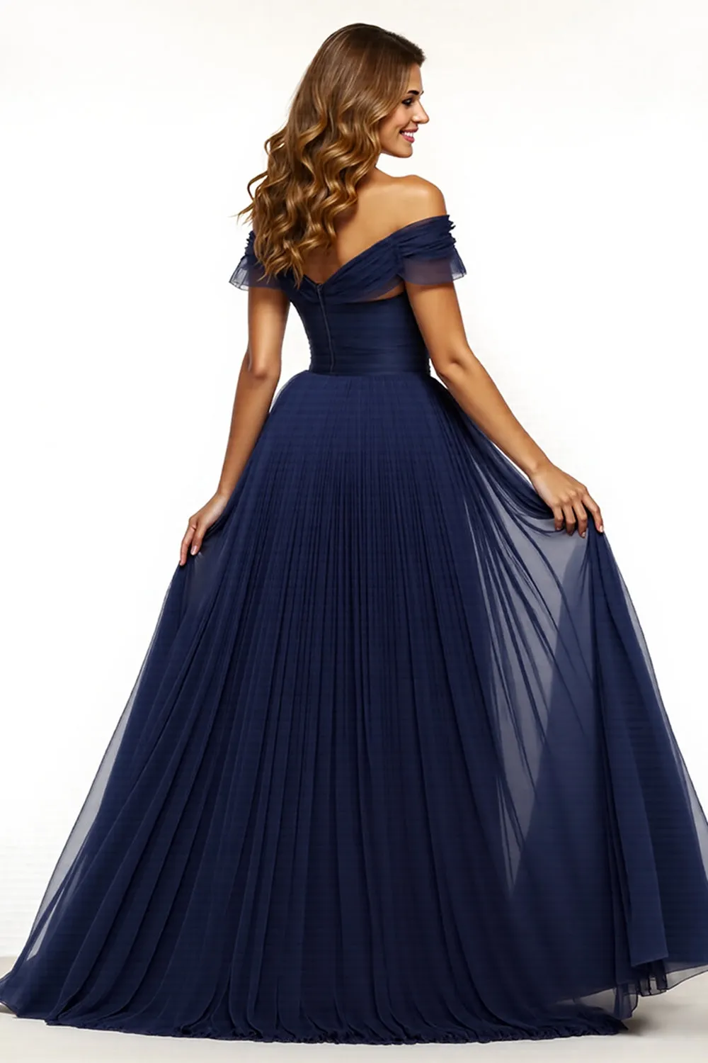 Off The Shoulder Navy Long Prom Dress With Slit sold by Zapaka product image thumbnail 2