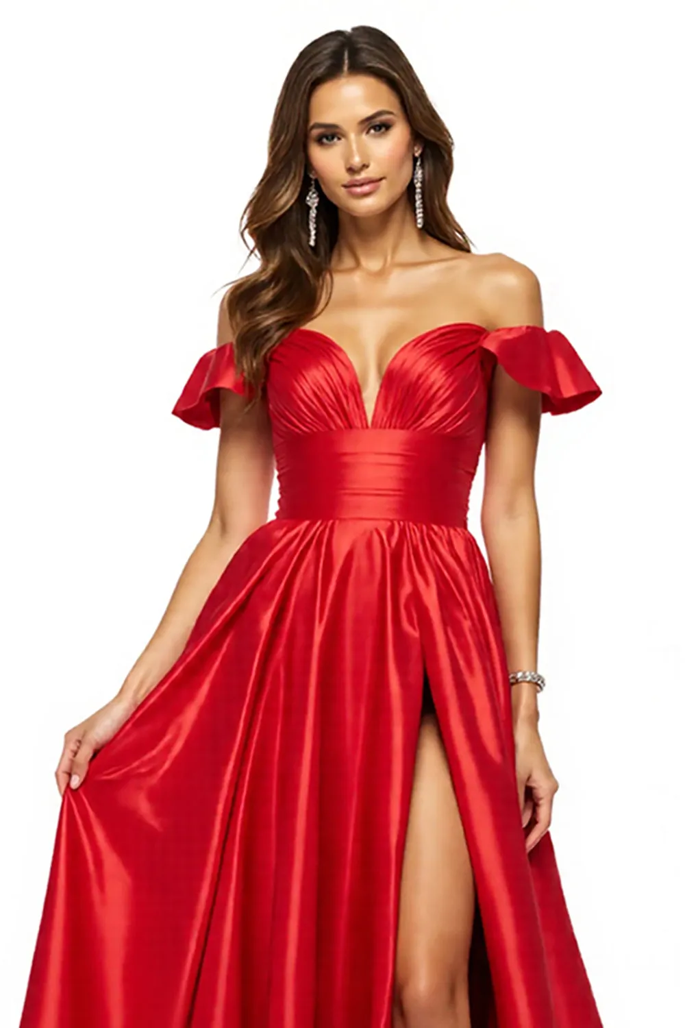 Off The Shoulder A Line Red Prom Dress With Slit sold by Zapaka product image thumbnail 3