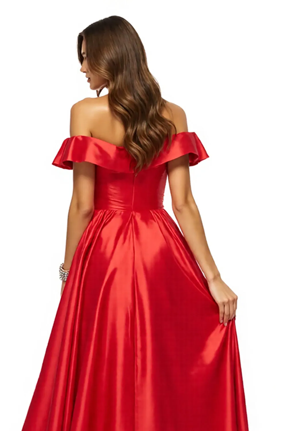 Off The Shoulder A Line Red Prom Dress With Slit sold by Zapaka product image thumbnail 4
