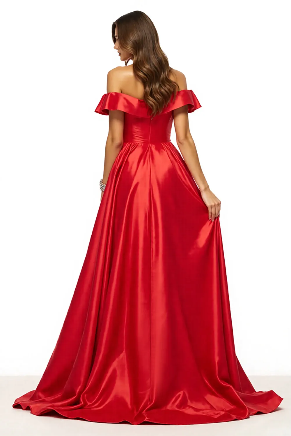 Off The Shoulder A Line Red Prom Dress With Slit sold by Zapaka product image thumbnail 2
