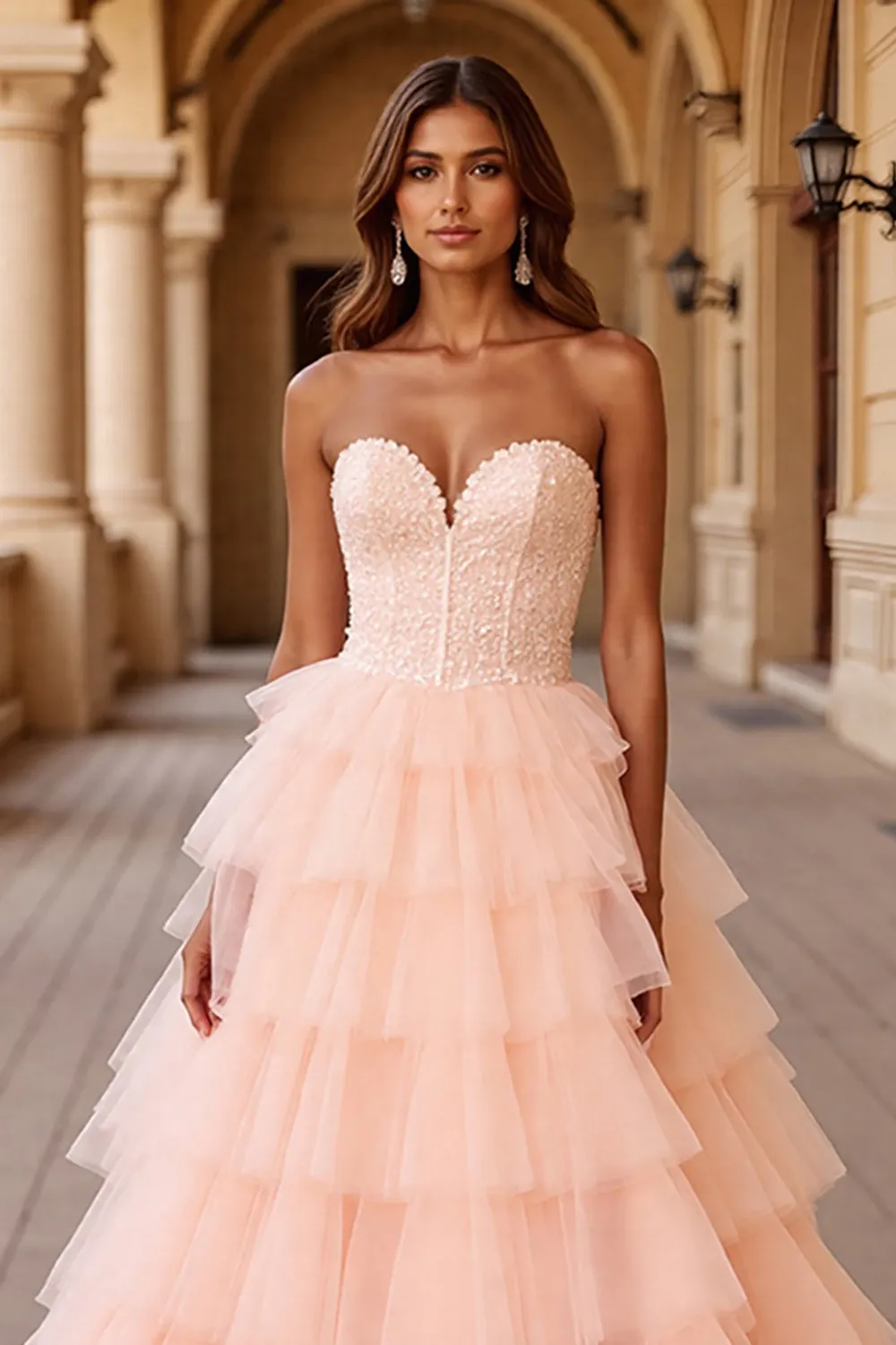 Blush A Line Tulle Prom Dress with Ruffles sold by Zapaka product image thumbnail 4
