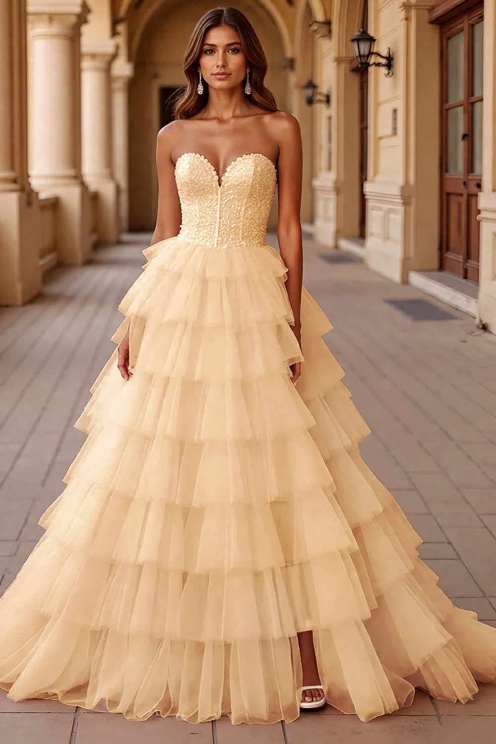 Blush A Line Tulle Prom Dress with Ruffles sold by Zapaka product image thumbnail 5