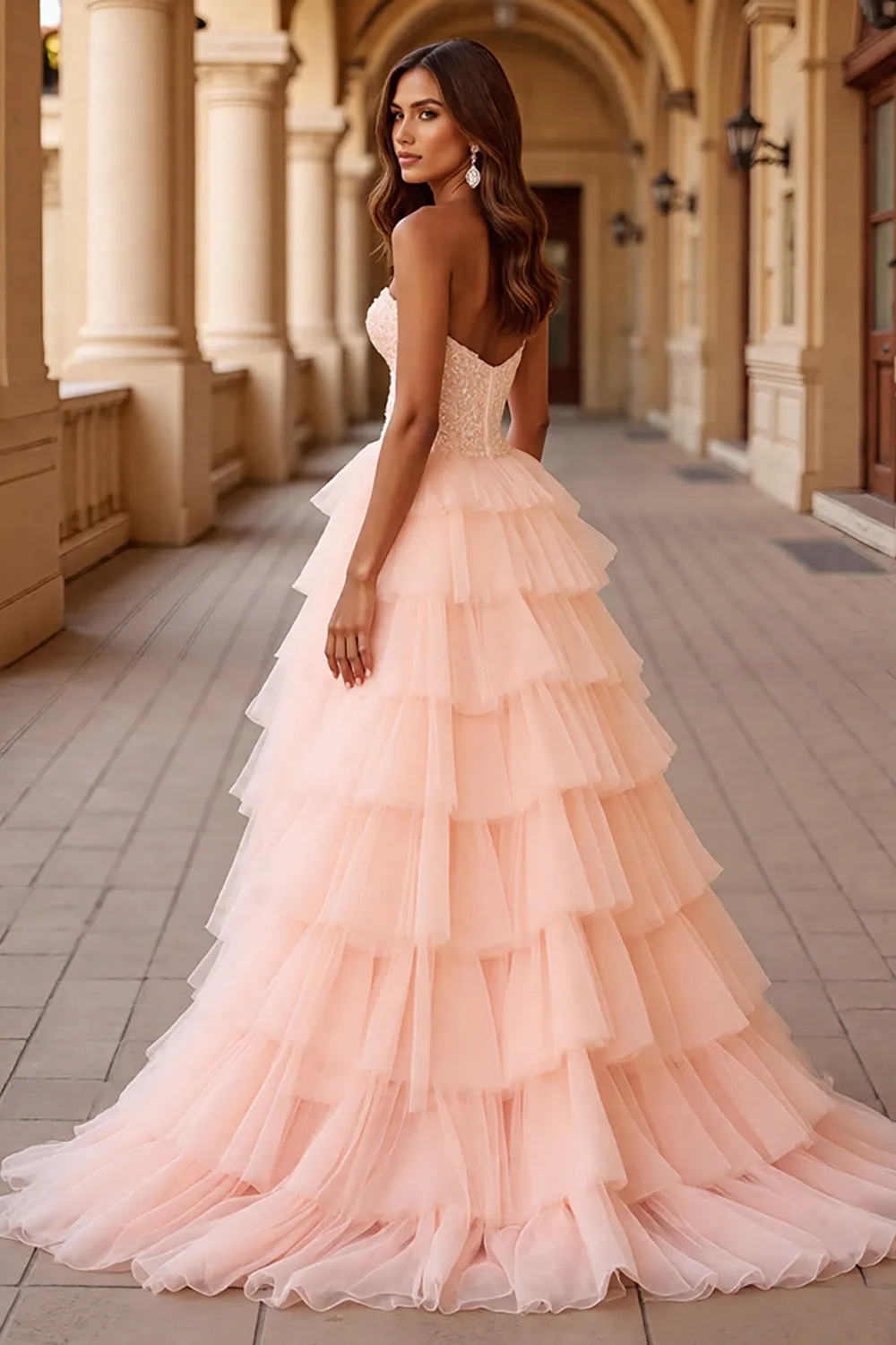 Blush A Line Tulle Prom Dress with Ruffles sold by Zapaka product image thumbnail 2