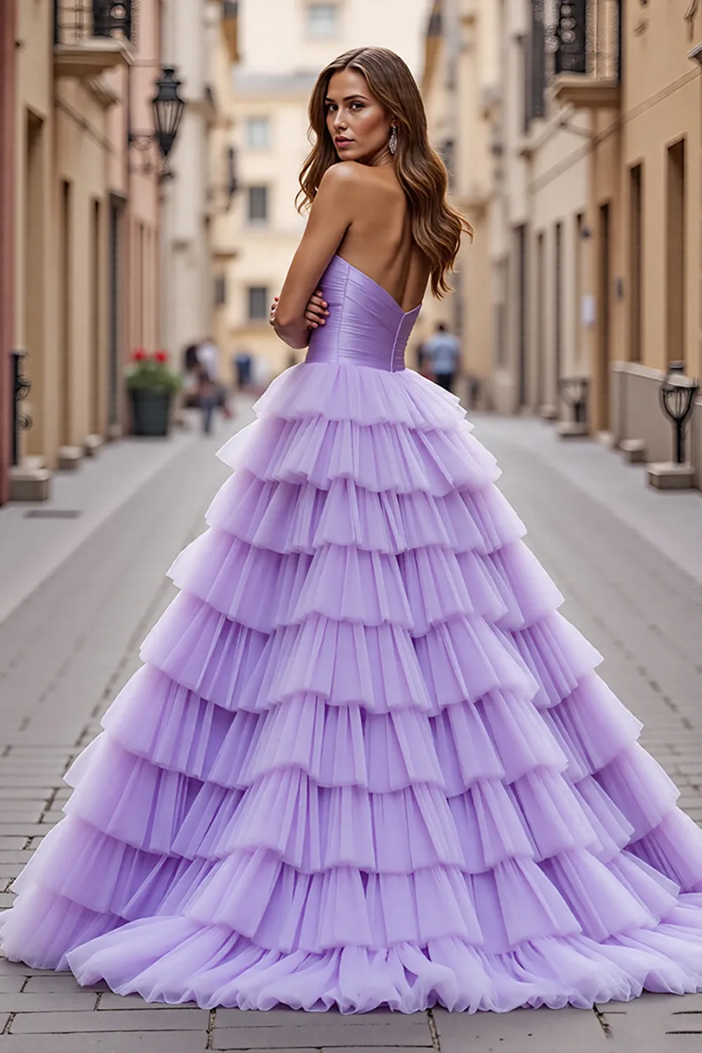 Purple Tulle A Line Prom Dress with Ruffles sold by Zapaka product image thumbnail 2