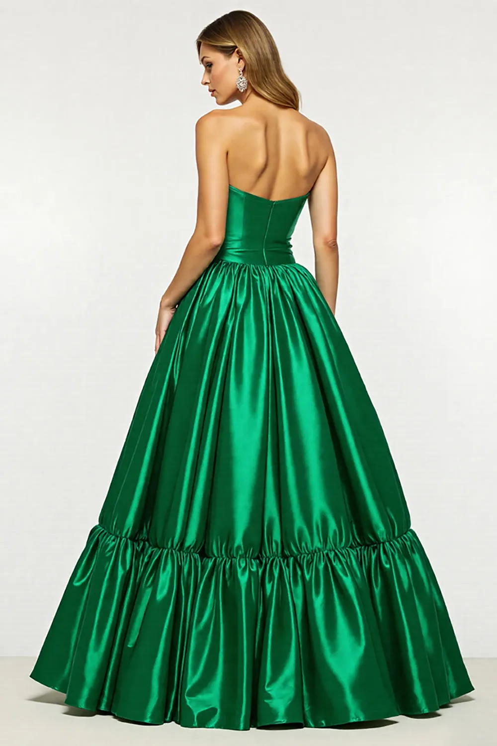 Dark Green A Line Satin Prom Dress with Slit sold by Zapaka product image thumbnail 2