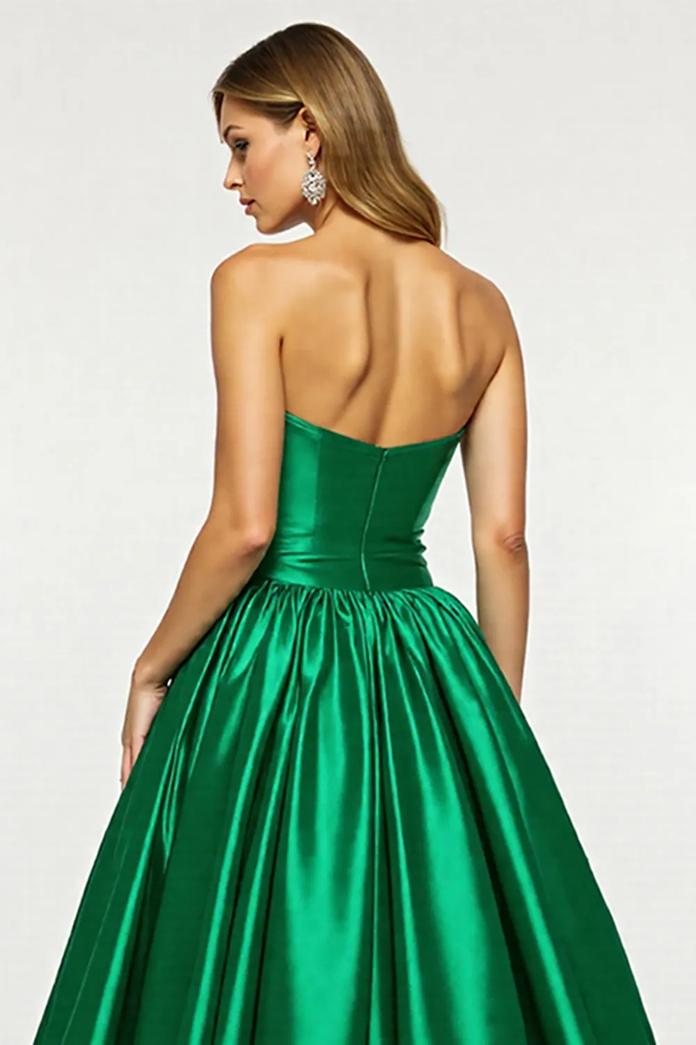 Dark Green A Line Satin Prom Dress with Slit sold by Zapaka product image thumbnail 4