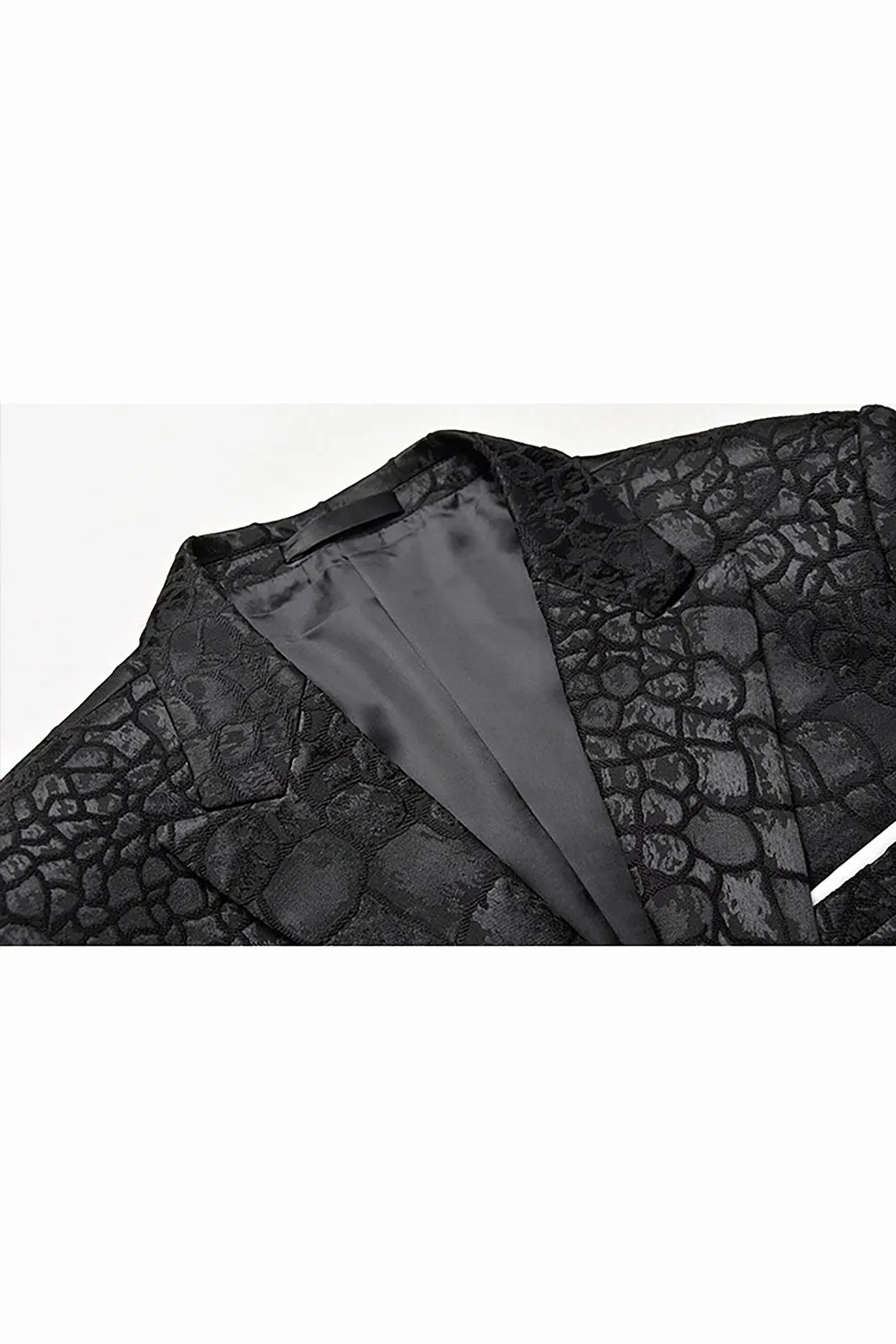 Black Jacquard Peak Lapel One Button 2 Piece Men's Suit sold by Zapaka product image thumbnail 5