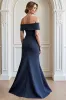 Navy Off the Shoulder Mermaid Mother of the Bride Dress with Appliques sold by Zapaka