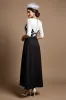 Black and White A Line Satin Midi Mother of the Bride Dress with Appliques sold by Zapaka