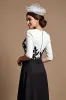 Black and White A Line Satin Midi Mother of the Bride Dress with Appliques sold by Zapaka